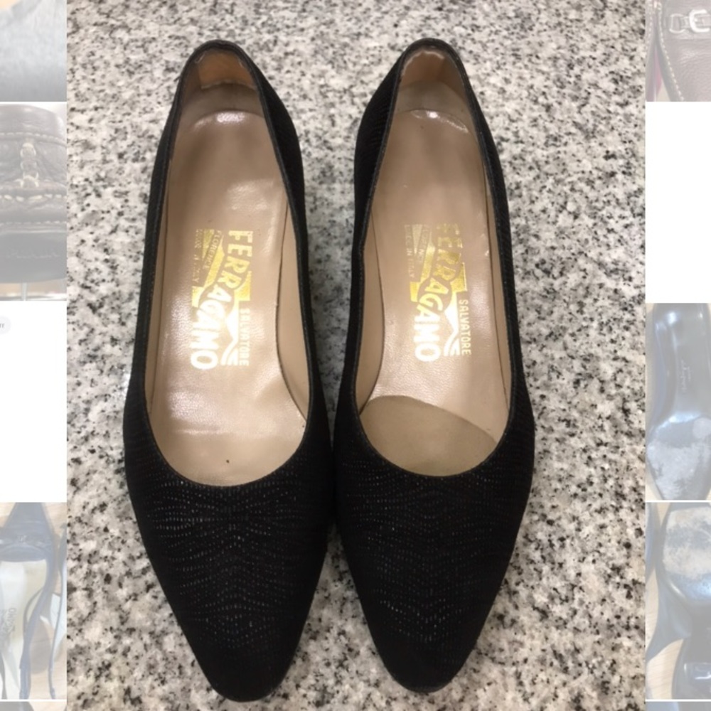 Salvatore Ferragamo Slip On Heels  4 1/2 Black
